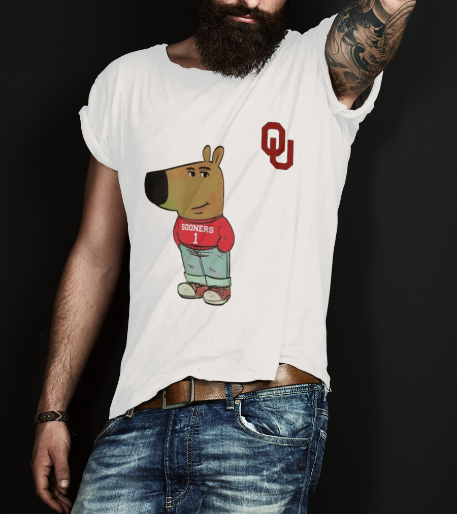 Oklahoma Sooners Chill Guy Cartoon Mascot Standing With OU Logo T-Shirt