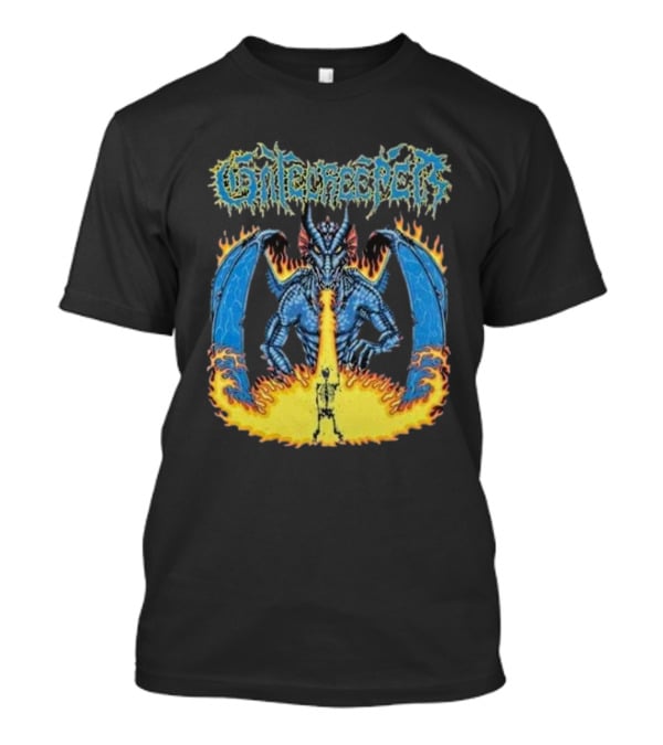 Gatecreeper Blue Dragon Breathing Fire With Fiery Surroundings T-Shirt