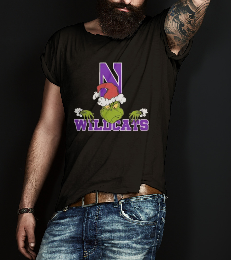 NCAA Northwestern Wildcats Grinch Christmas Football T-Shirt