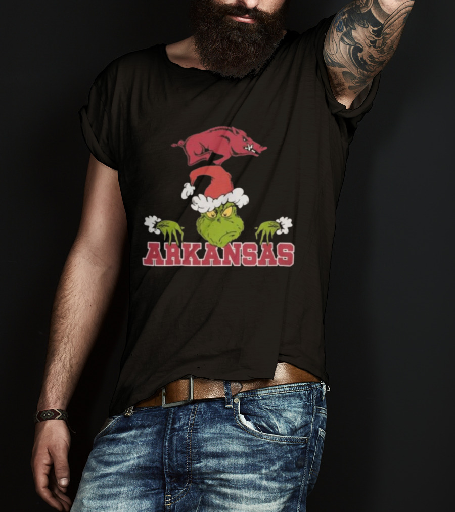 Arkansas Razorbacks Grinch Christmas NCAA Football T-Shirt