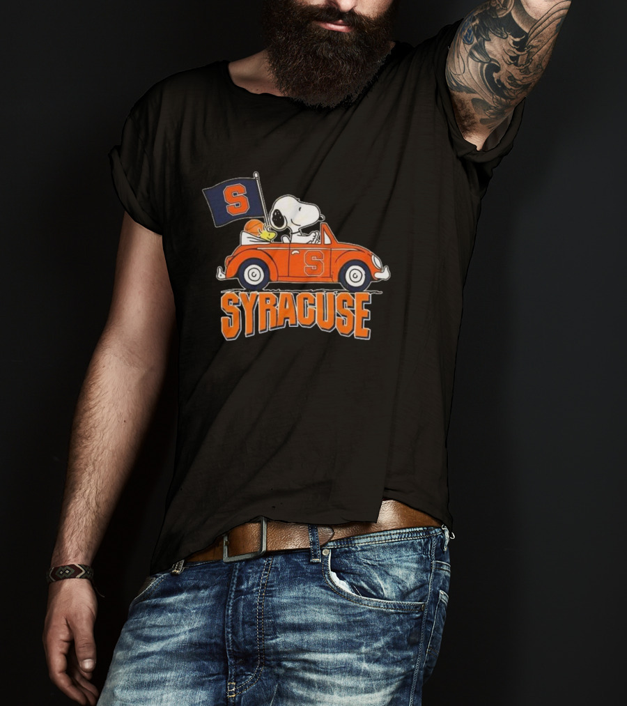 Snoopy Driving Syracuse Orange Car With Letter S Flag T-Shirt
