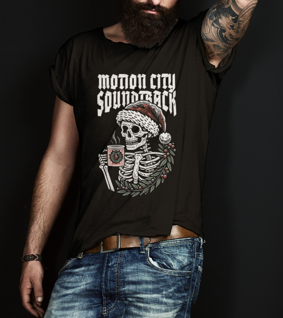 Motion City Soundtrack Skeleton Santa Hat Hot Cocoa Christmas T-Shirt