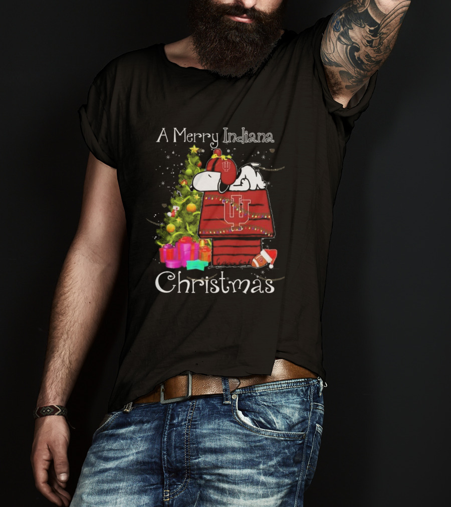 A Merry Indiana Hoosiers Christmas With Snoopy And Woodstock T-Shirt