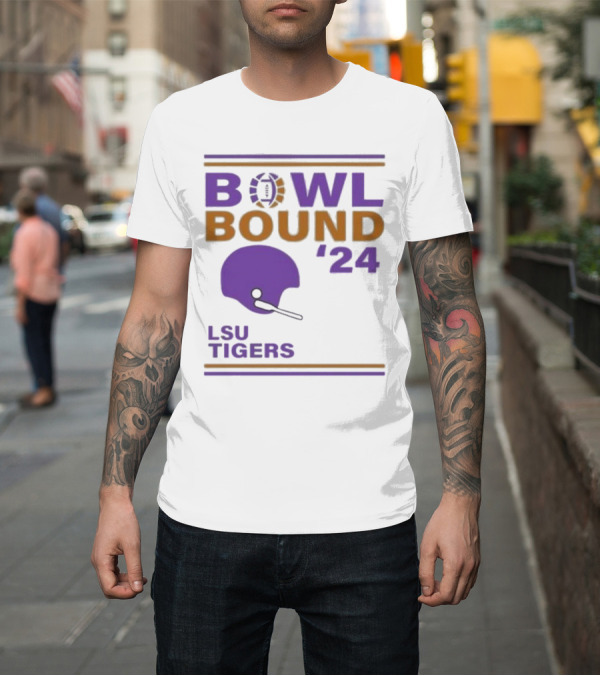 Shirt: LSU Tigers Bowl Bound '24 Football Helmet T-Shirt LSU Tigers Bowl Bound '24 Football Helmet T-Shirt