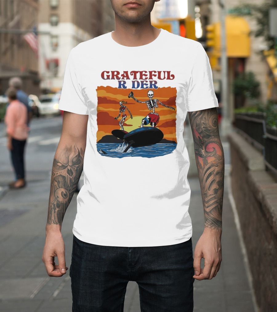 Grateful Rider Skeletons Surfing Sunset E-foil Adventure T-Shirt