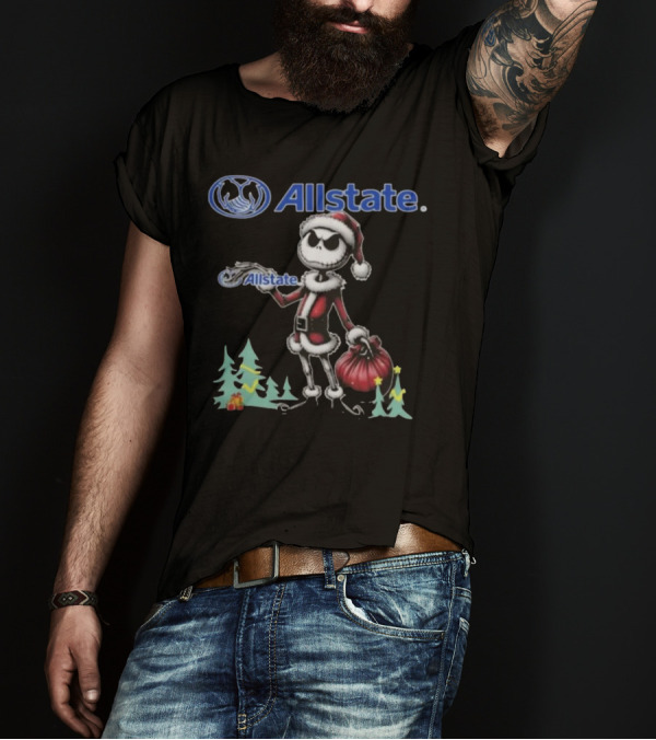 Santa Jack Skellington Allstate Merry Christmas T-Shirt