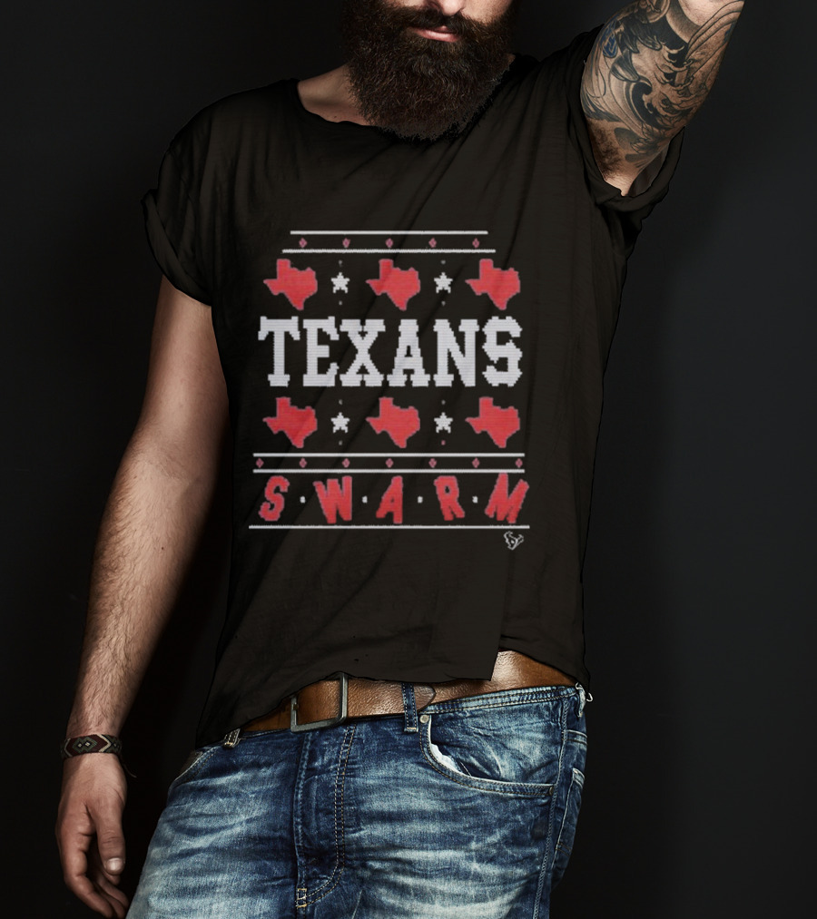 Texans Swarm Holiday Ugly Christmas Sweater Texas Map T-Shirt
