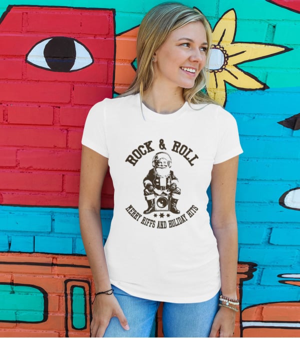 Rock And Roll Merry Riffs And Holiday Hits Santa Listening To Music T-Shirt