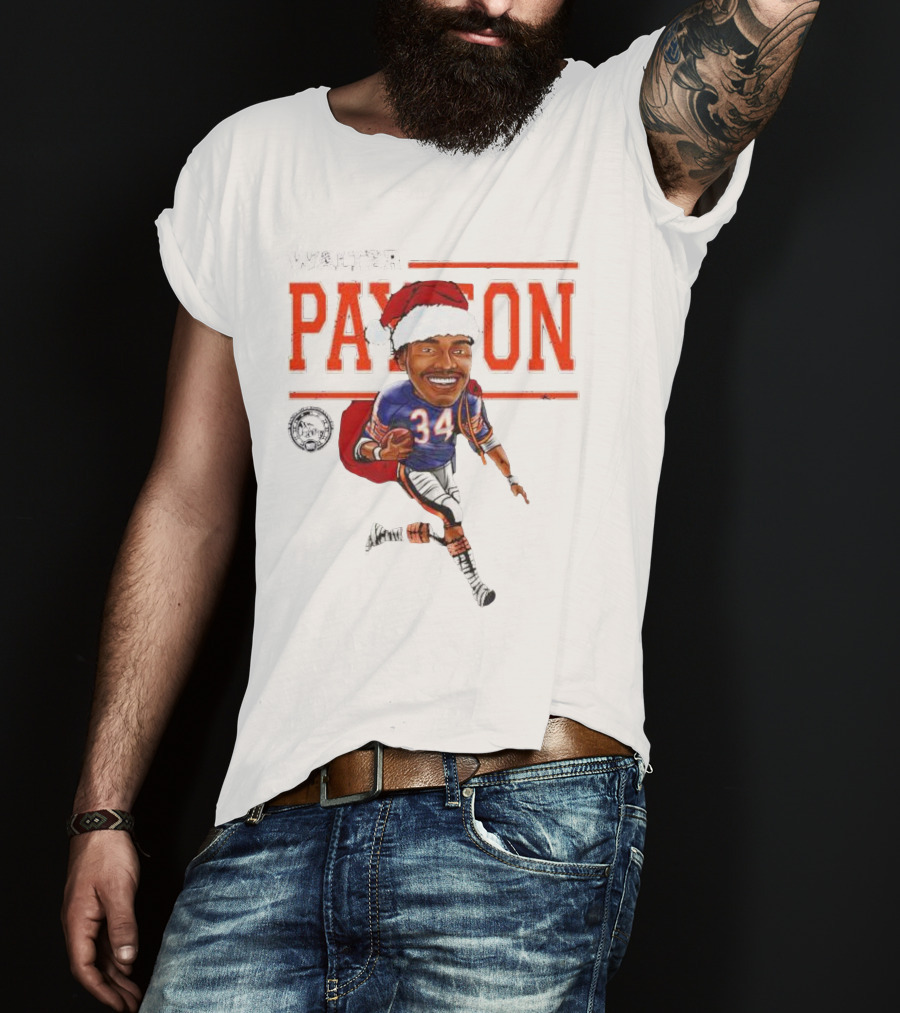 Walter Payton Chicago Bears 34 Santa Hat Caricature T-Shirt