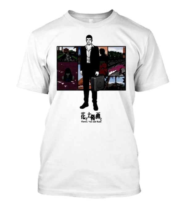 Flower Sun And Rain Comic Style Character With Suitcase And Scenic Panels T-Shirt