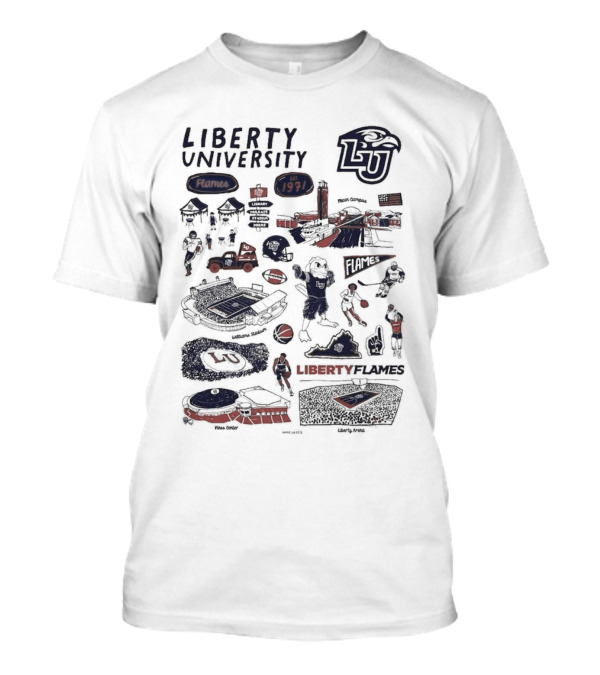 Liberty Flames Liberty University LU Mascot Vive La Fete Impressions Stadiums Sports 1971 T-Shirt