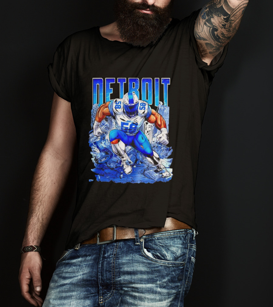 Detroit Lions Penei Sewell 58 Cartoon Superhero Action T-Shirt