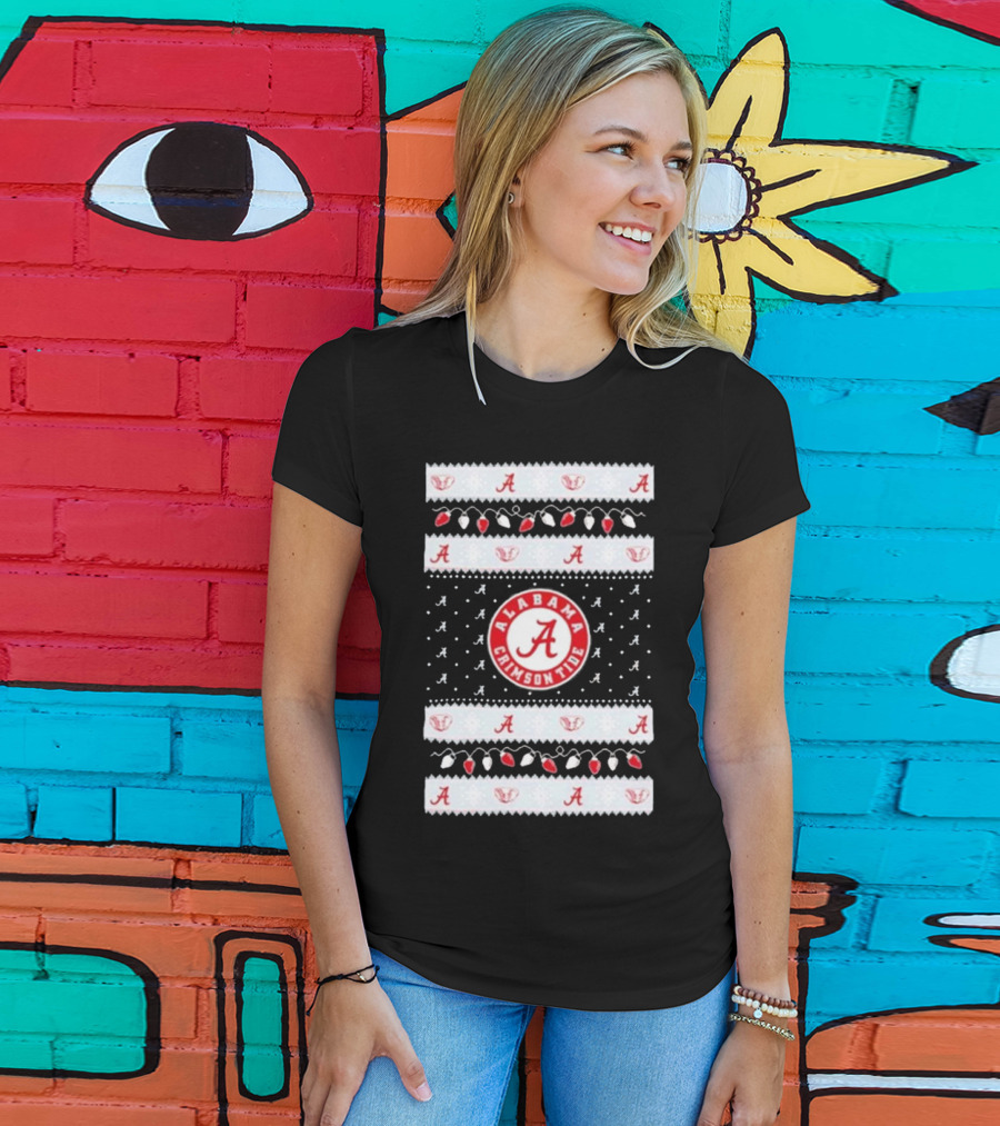 Alabama Crimson Tide A Repeated Pattern Christmas Lights Sweater Holiday T-Shirt