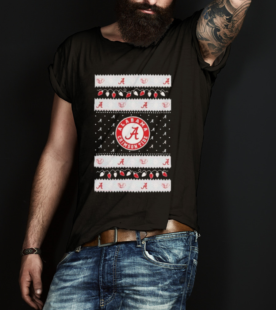 Alabama Crimson Tide A Repeated Pattern Christmas Lights Sweater Holiday T-Shirt