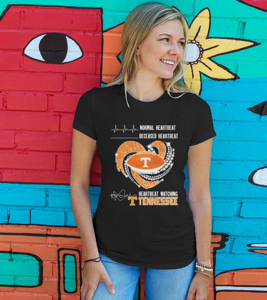 Normal Heartbeat Deceased Heartbeat Heartbeat Watching Tennessee Volunteers Football Diamond Heart T-Shirt