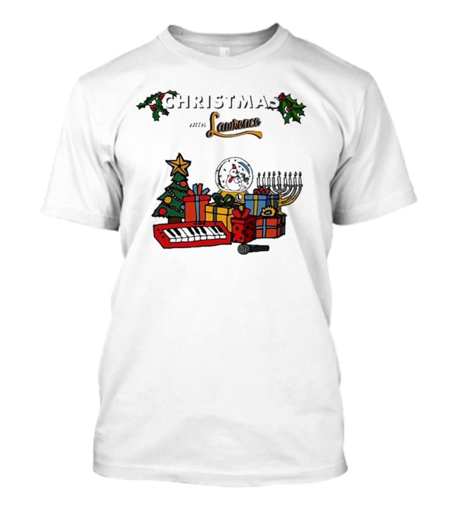 Christmas With Lawrence The Band Holiday Celebration Featuring Festive Tree, Keyboard, And Snowman T-Shirt