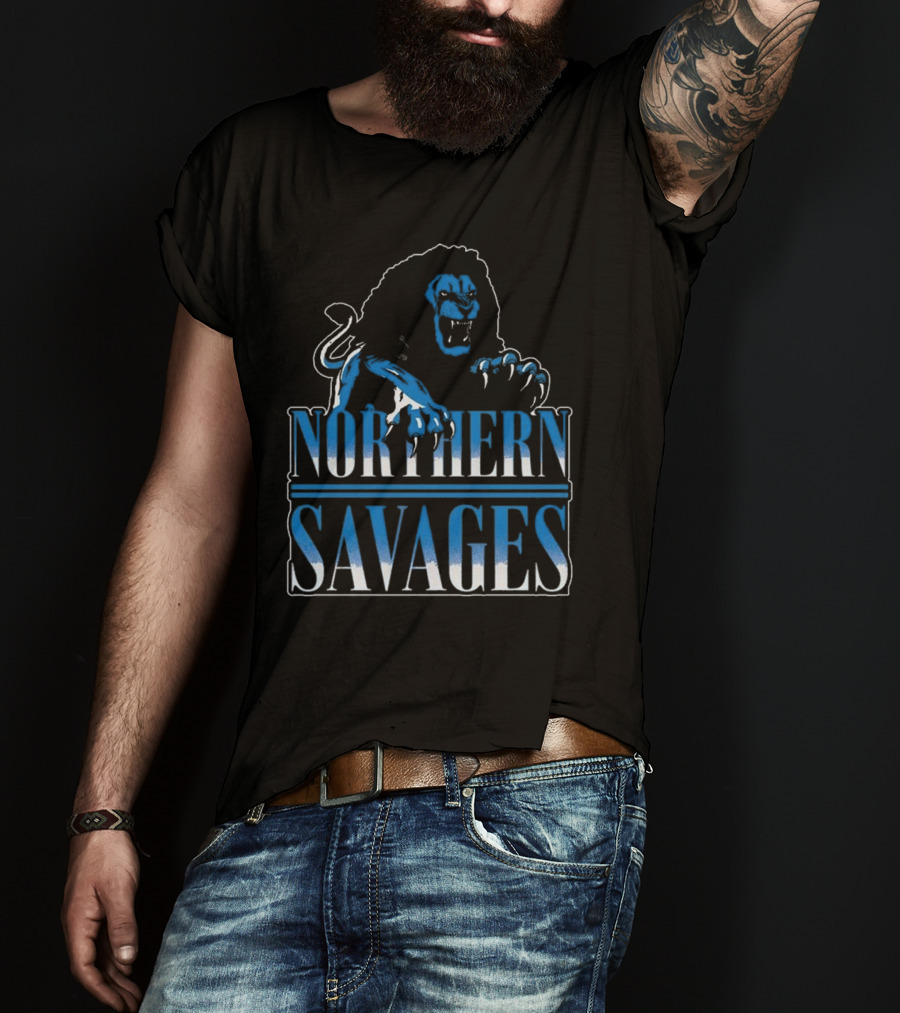 Detroit Lions Northern Savages Fierce Roaring Lion Motif T-Shirt