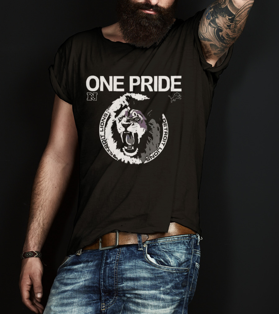 One Pride Detroit Lions NFC Vintage Logo Mascot T-Shirt