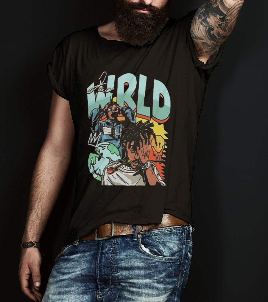 Juice WRLD Rapper Signature And Cartoon Globe With Crown T-Shirt