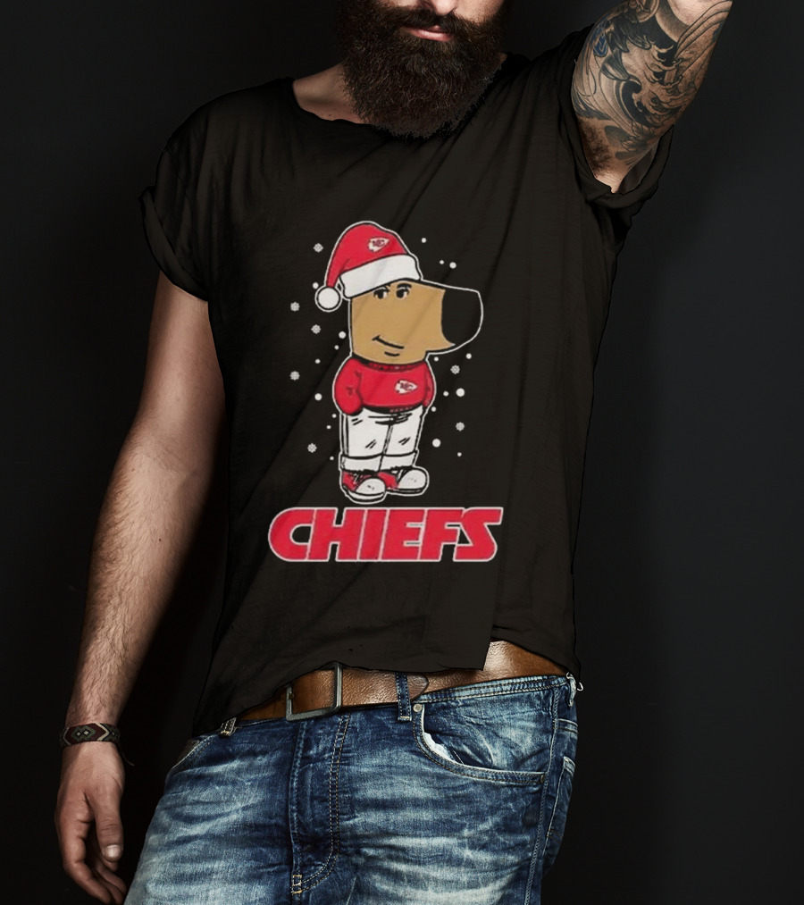 Chill Guy In Santa Hat With Chiefs Christmas Spirit T-Shirt