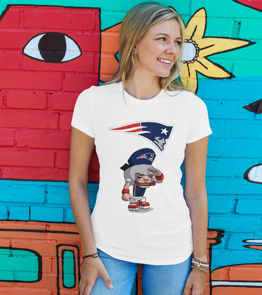 Rush Zone New England Patriots NFL Cartoon Character 2025 Saluting Player With Patriots T-Shirt