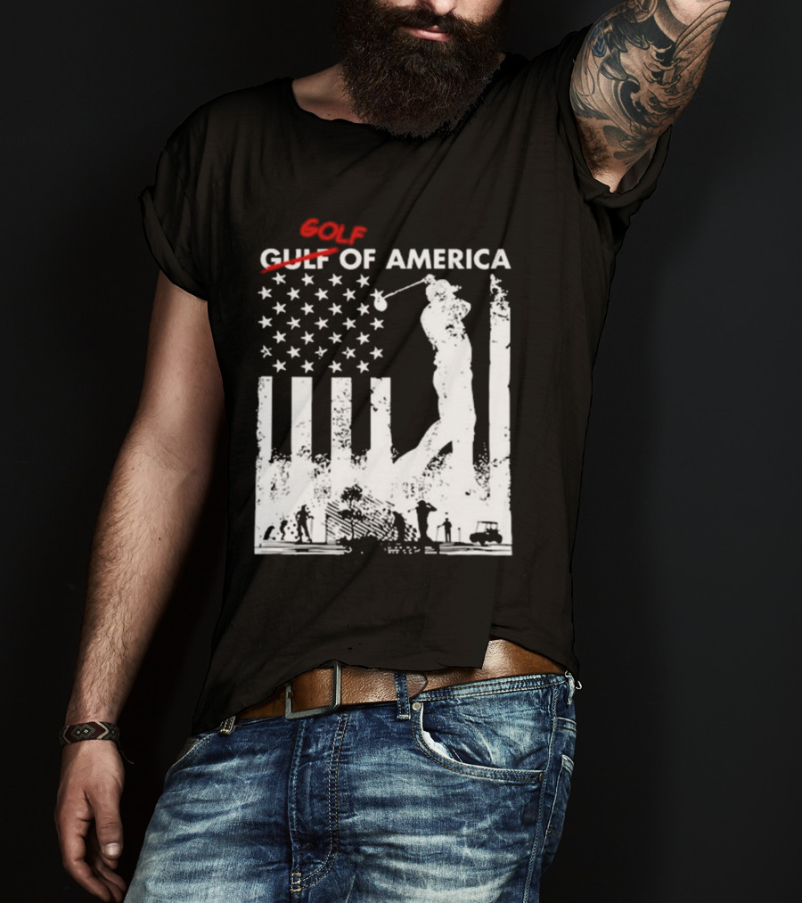 Alastor Store Golf Golf Gulf America Flag Golfer Silhouette Stars Stripes T-Shirt