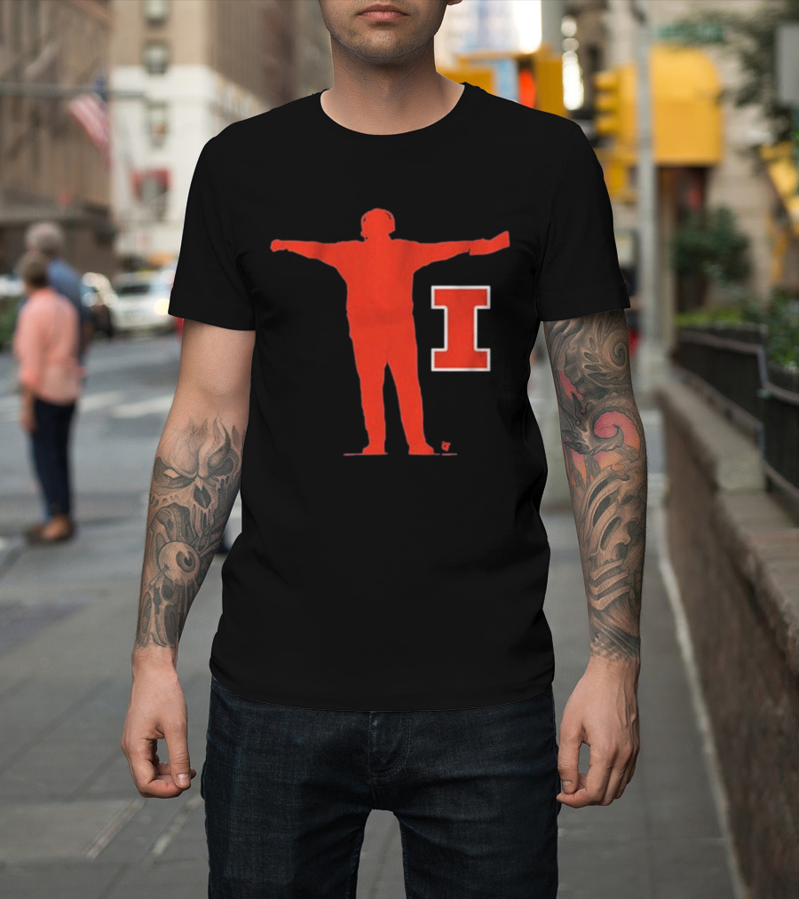 Illinois Football Coach Silhouette with Block I T-Shirt