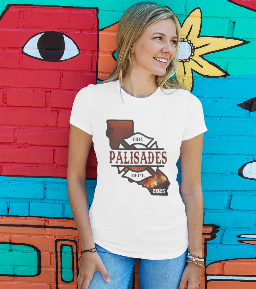 California Republic Palisades Fire Dept 2025 Badge With State And Flames T-Shirt