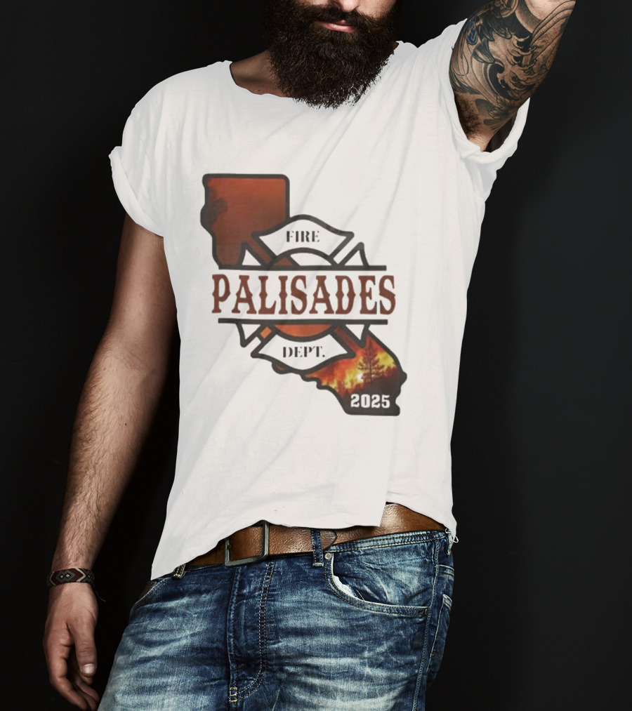 California Republic Palisades Fire Dept 2025 Badge With State And Flames T-Shirt