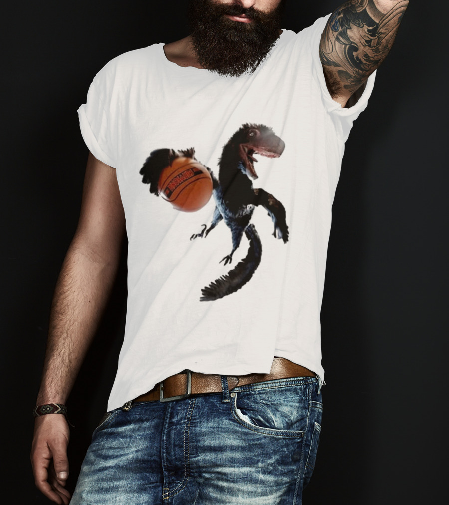 Coolioart Deinonychus Dinosaur With Spalding Basketball T-Shirt