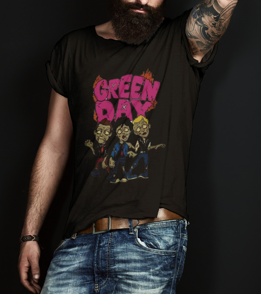 Green Day Cartoon Band Members The Saviors Tour T-Shirt