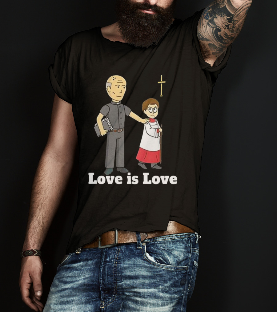 Love Is Love Priest Cartoon With Cross And Child T-Shirt