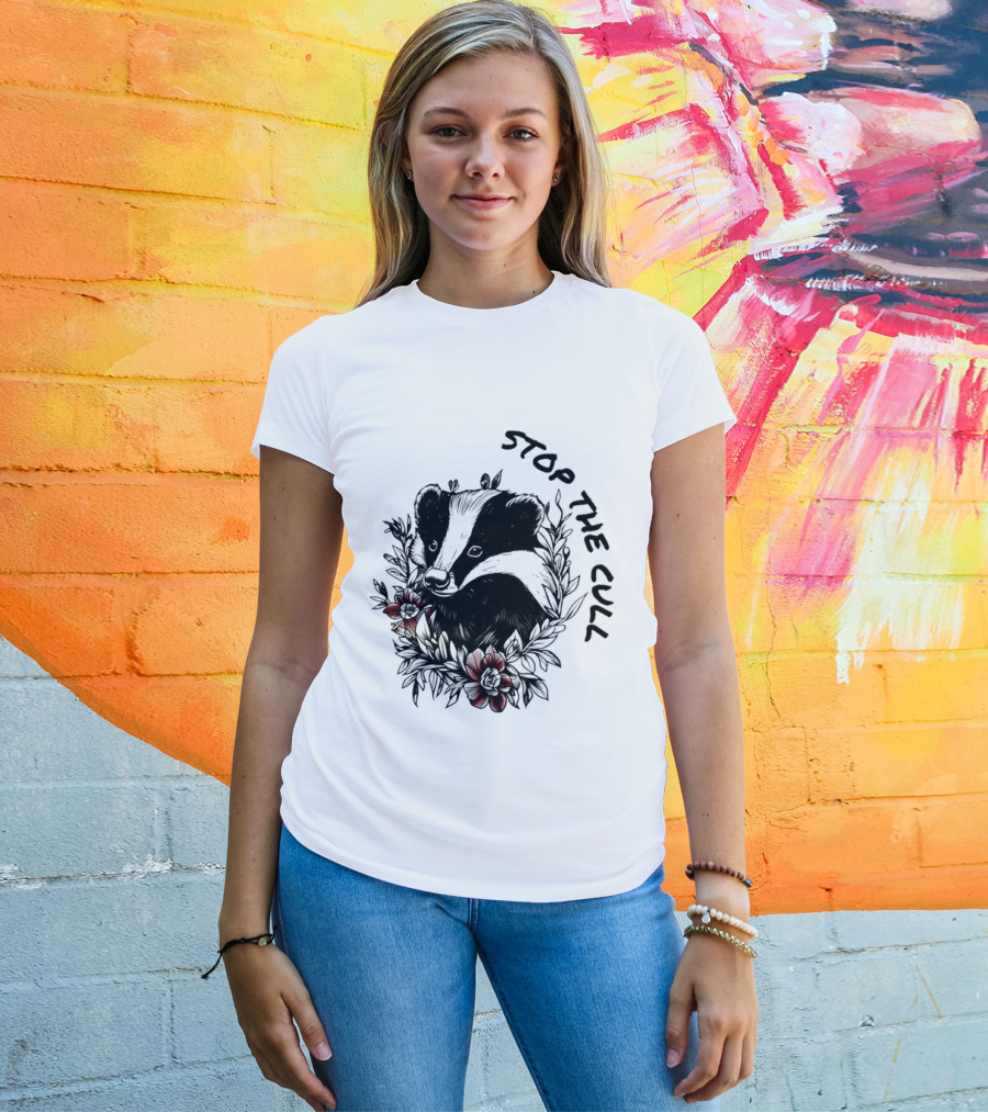 Badger Stop The Cull Floral Design T-Shirt