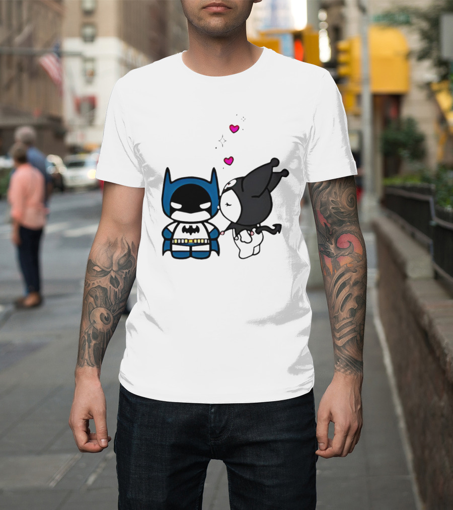 Batman Kuromi Kiss Cartoon With Hearts T-Shirt