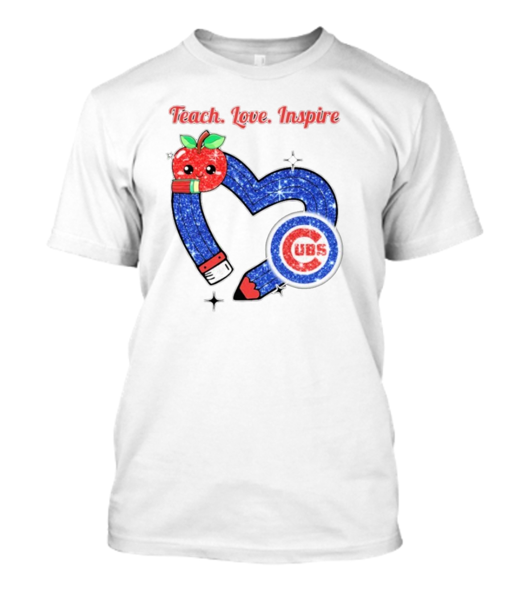 Chicago Cubs Teach Love Inspire Apple Pencil Heart T-Shirt