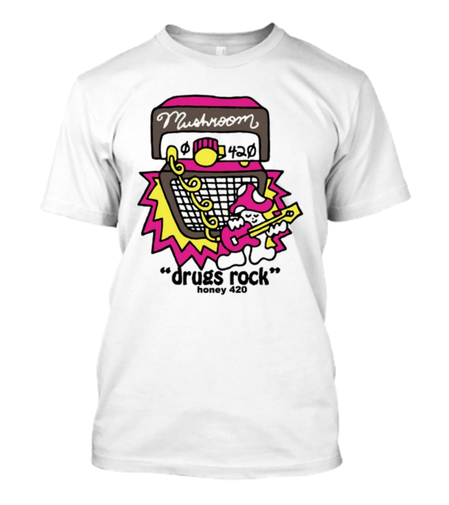 Drugs Rock Honey 420 Guitar Amp Bold Neon Art Style T-Shirt