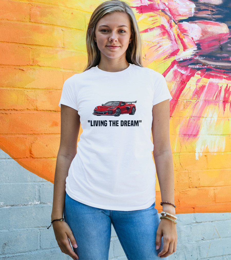 Corvette Living The Dream Red Convertible Car T-Shirt