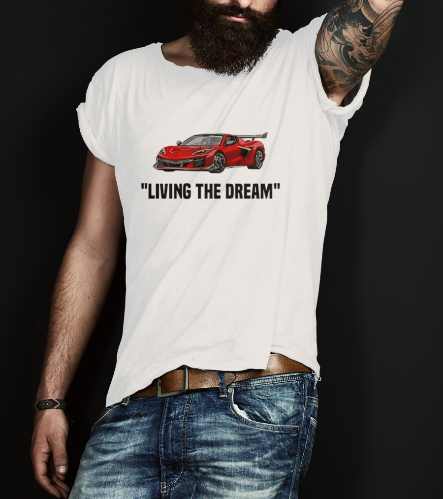 Corvette Living The Dream Red Convertible Car T-Shirt