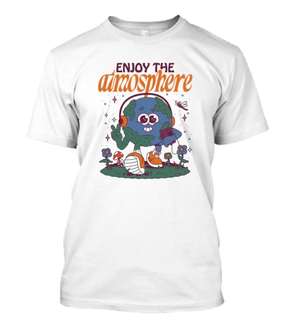 Enjoy The Atmosphere Planet Earth Headphones Peace Flowers T-Shirt