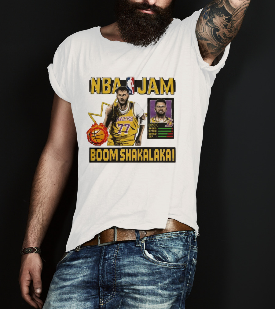 Luka Dončić NBA Jam Los Angeles Lakers Boom Shakalaka 77 T-Shirt