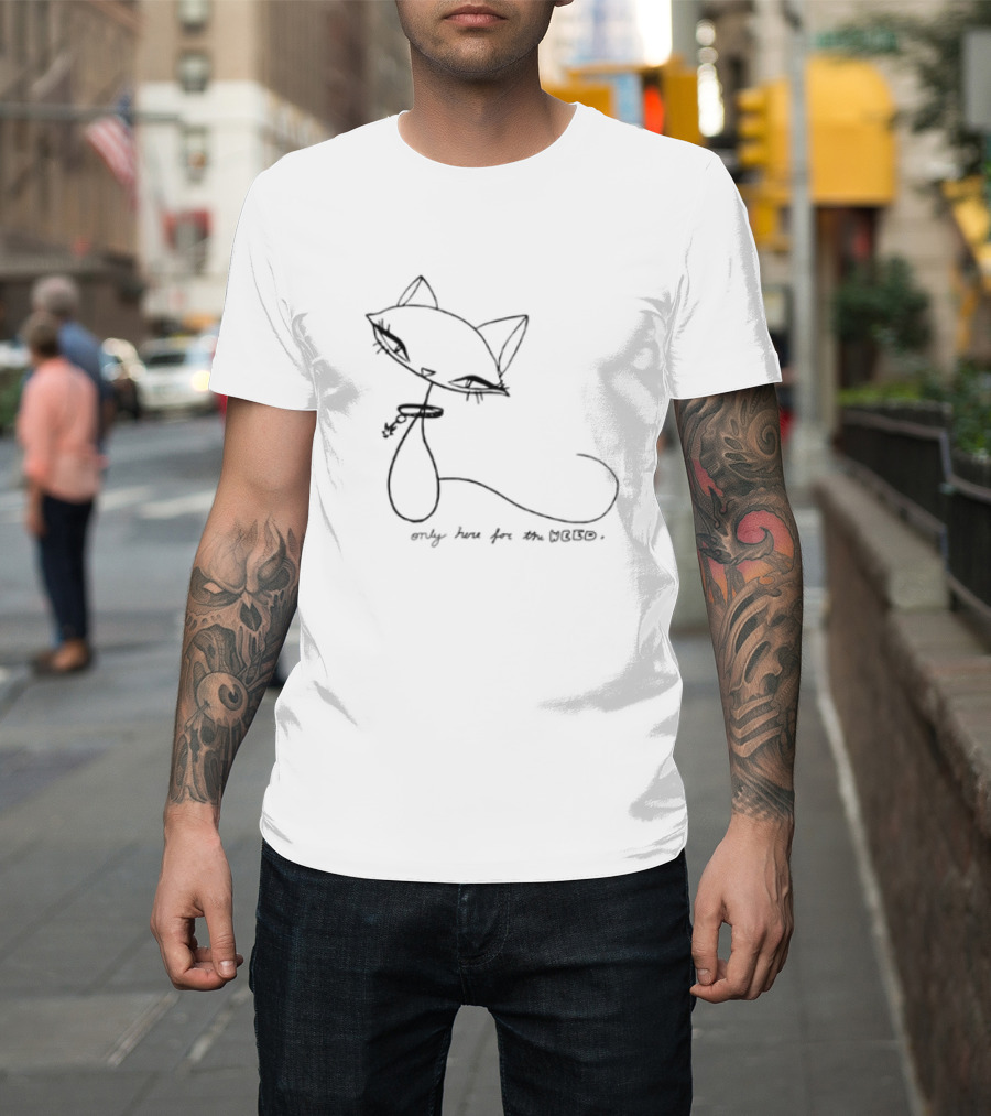 Selffixated Only Here For The Weed Cat Outline T-Shirt