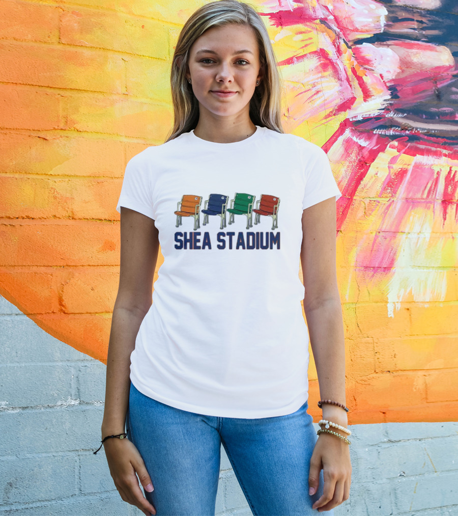 Shea Stadium Vintage Seats Orange Blue Green Red T-Shirt