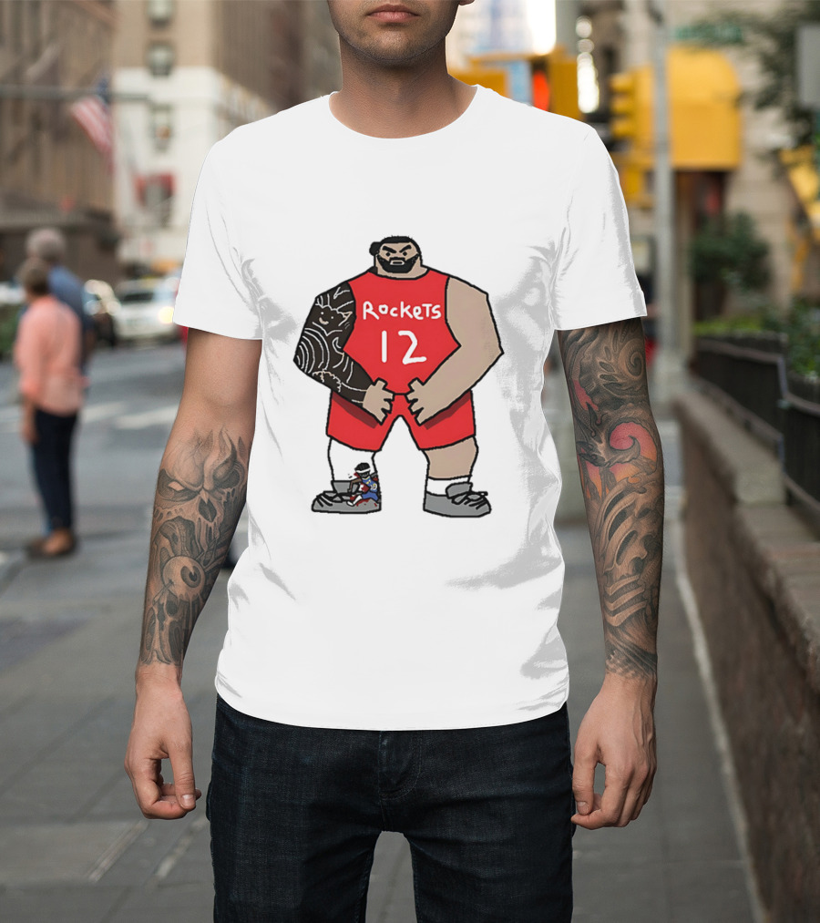 Houston Rockets Cartoon Figure No.12 Basketball Steven Adams T-Shirt