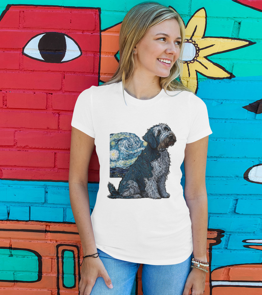 Van Gogh Starry Night Dog Painting Style T-Shirt