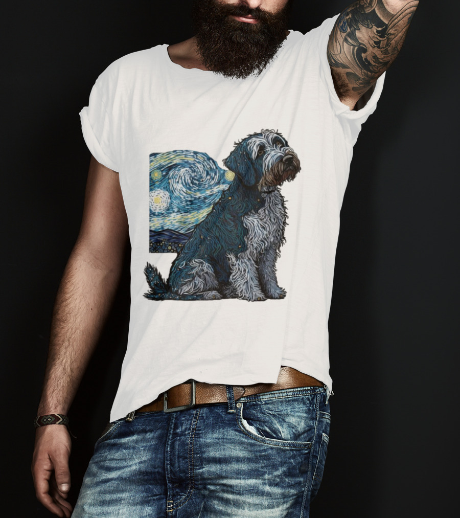 Van Gogh Starry Night Dog Painting Style T-Shirt