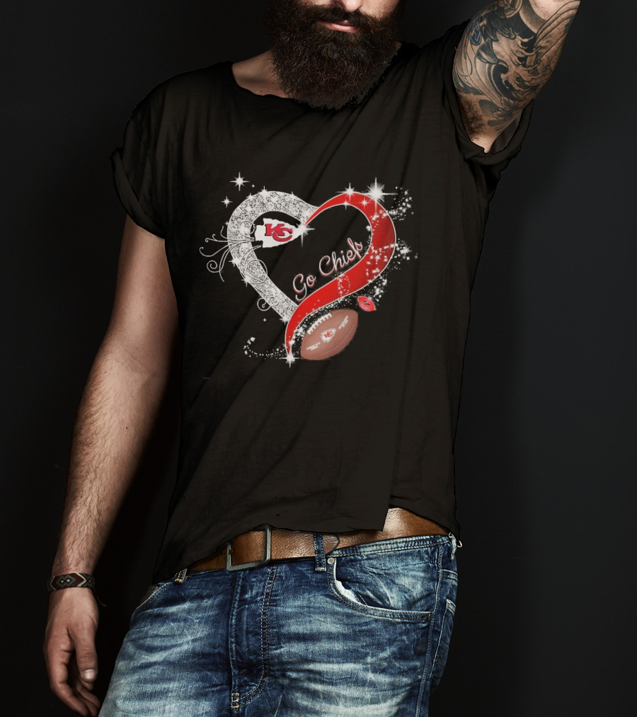 Kansas City Chiefs Heart Shape Football Go Chiefs T-Shirt