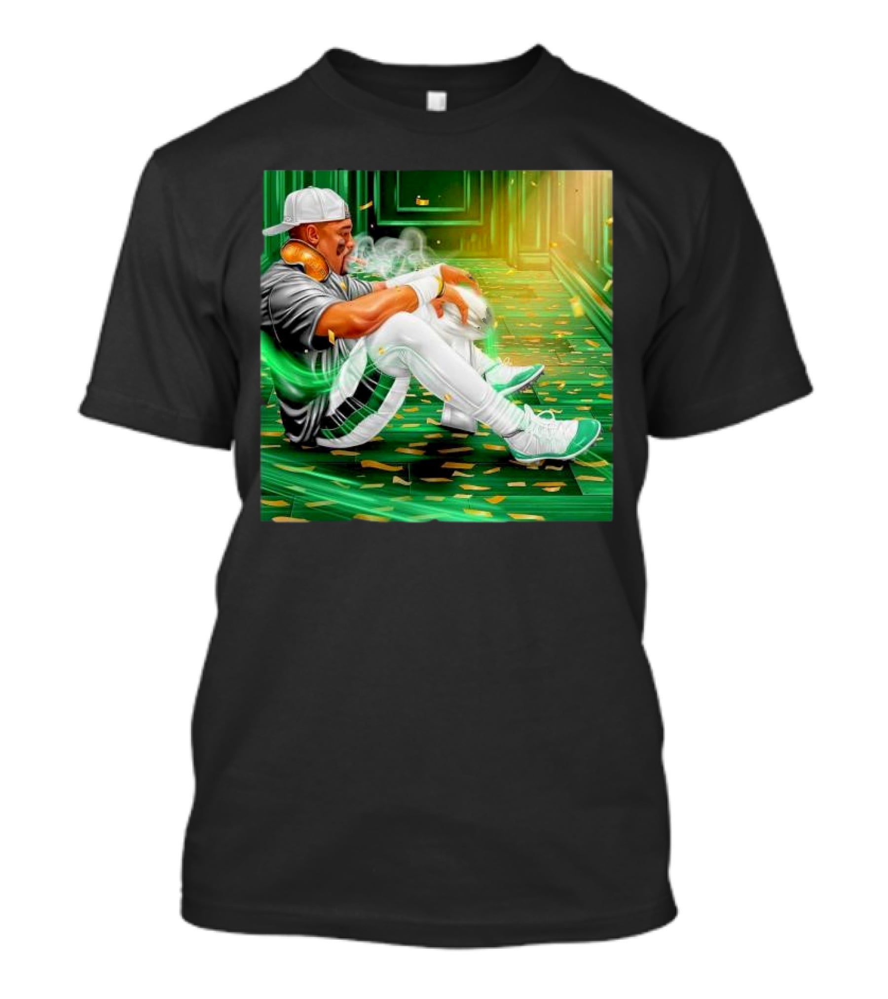 Legendary Jalen Hurts Smoking Cigar MVP Champs Celebration Green Aura T-Shirt