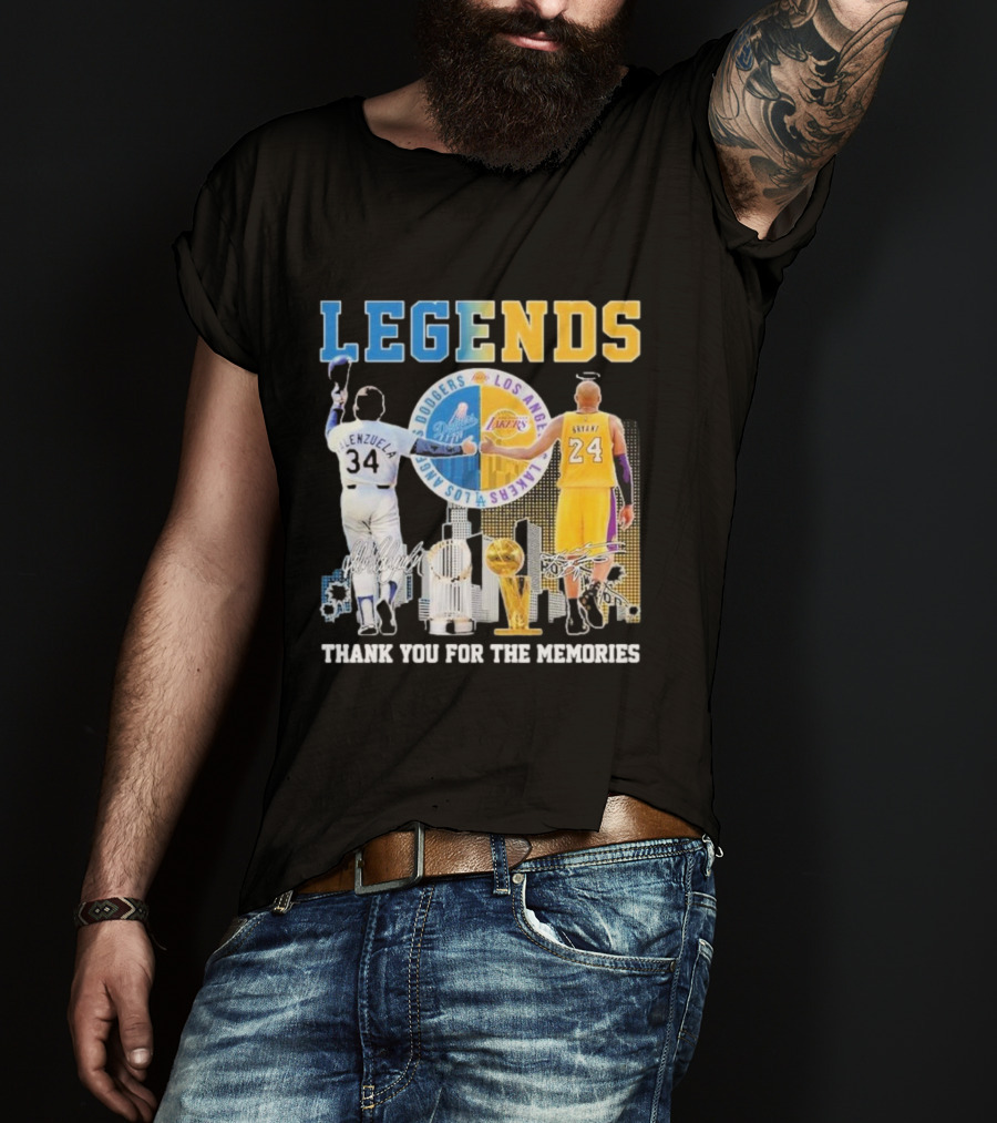 Los Angeles Legends Dodgers Valenzuela Lakers Bryant Thank You For The Memories T-Shirt