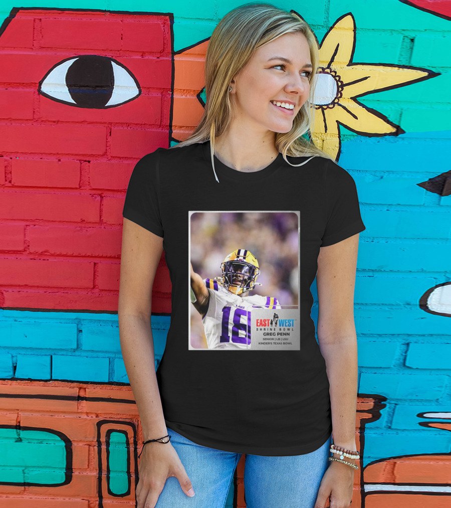 LSU Tigers 18 Greg Penn III Senior Linebacker East West Shrine Bowl Kinder's Texas Bowl T-Shirt