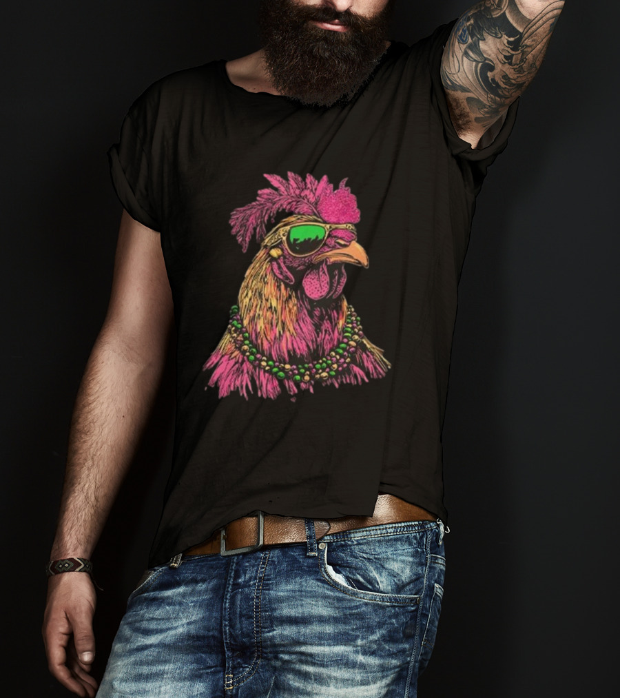 Mardi Gras Chicken Beads And Sunglasses Vibrant Rooster T-Shirt